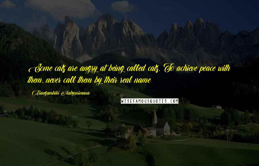 Bangambiki Habyarimana Quotes: Some cats are angry at being called cats. To achieve peace with them, never call them by their real name