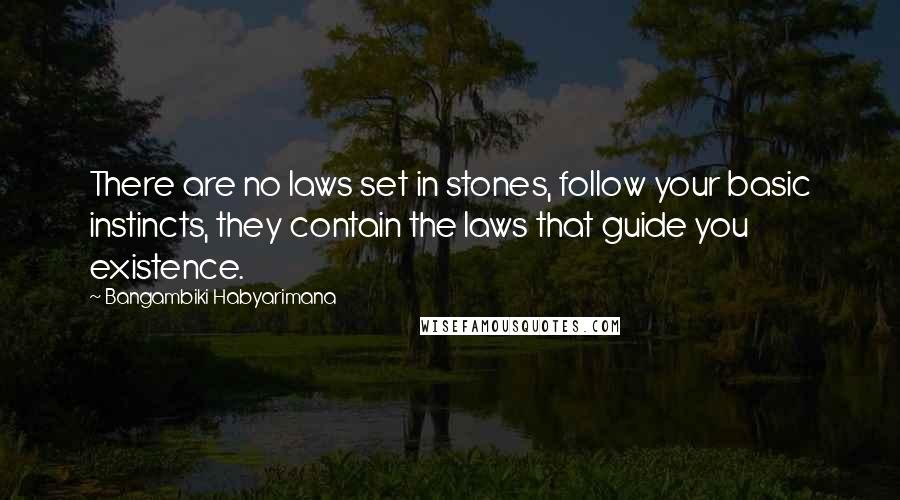 Bangambiki Habyarimana Quotes: There are no laws set in stones, follow your basic instincts, they contain the laws that guide you existence.