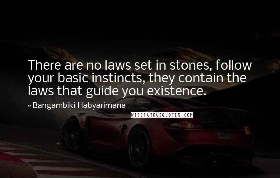 Bangambiki Habyarimana Quotes: There are no laws set in stones, follow your basic instincts, they contain the laws that guide you existence.