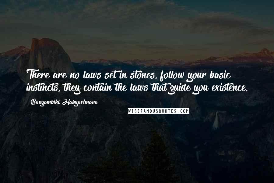 Bangambiki Habyarimana Quotes: There are no laws set in stones, follow your basic instincts, they contain the laws that guide you existence.