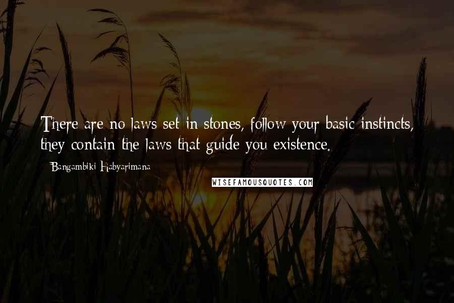 Bangambiki Habyarimana Quotes: There are no laws set in stones, follow your basic instincts, they contain the laws that guide you existence.
