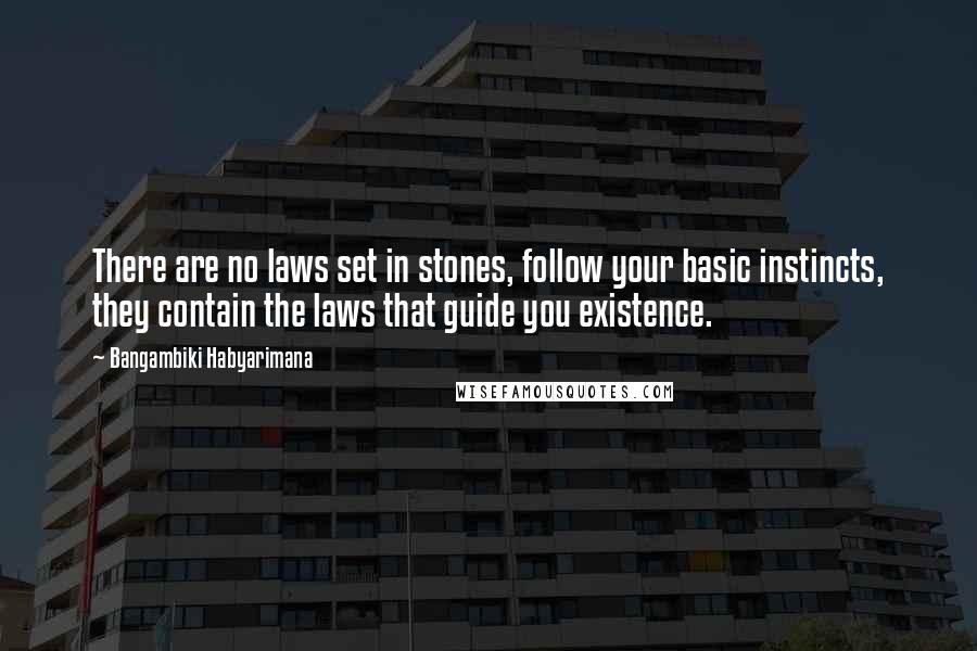 Bangambiki Habyarimana Quotes: There are no laws set in stones, follow your basic instincts, they contain the laws that guide you existence.