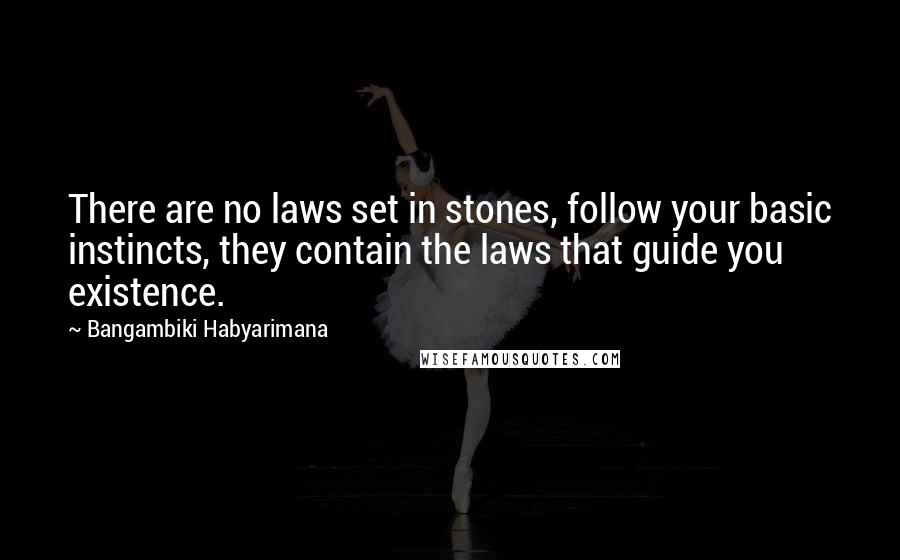 Bangambiki Habyarimana Quotes: There are no laws set in stones, follow your basic instincts, they contain the laws that guide you existence.