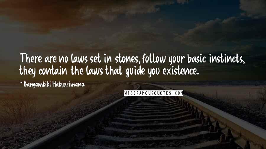 Bangambiki Habyarimana Quotes: There are no laws set in stones, follow your basic instincts, they contain the laws that guide you existence.