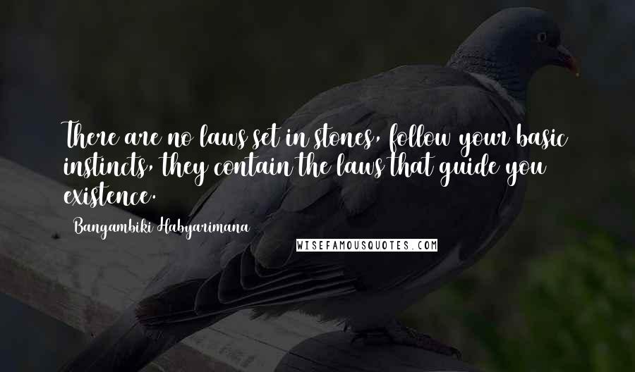 Bangambiki Habyarimana Quotes: There are no laws set in stones, follow your basic instincts, they contain the laws that guide you existence.