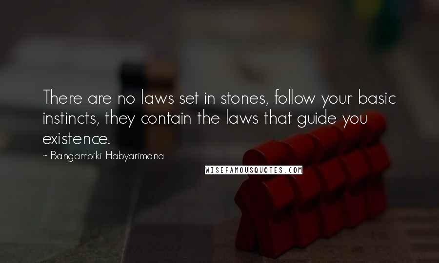 Bangambiki Habyarimana Quotes: There are no laws set in stones, follow your basic instincts, they contain the laws that guide you existence.