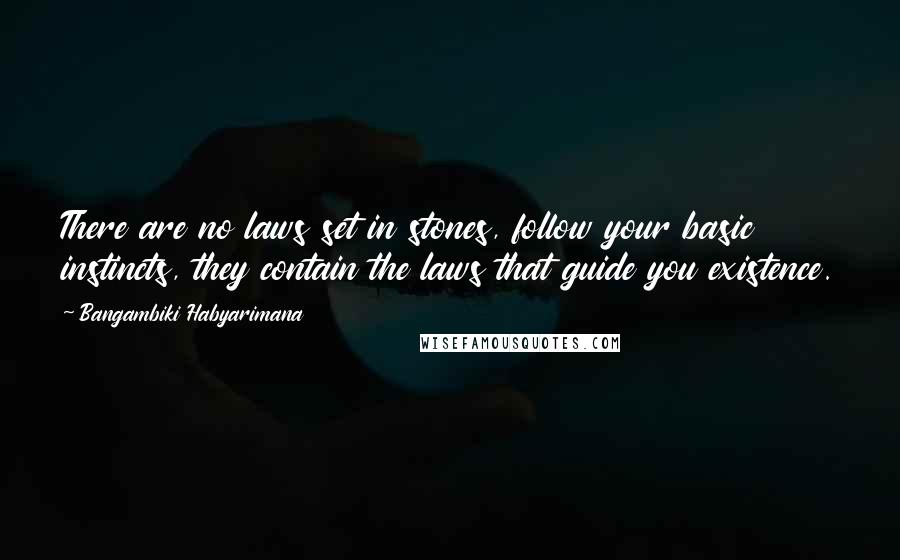 Bangambiki Habyarimana Quotes: There are no laws set in stones, follow your basic instincts, they contain the laws that guide you existence.