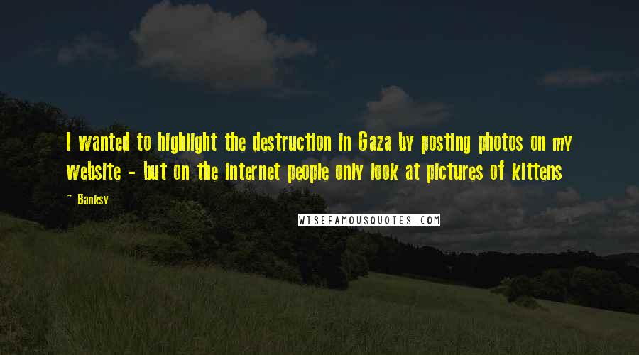 Banksy Quotes: I wanted to highlight the destruction in Gaza by posting photos on my website - but on the internet people only look at pictures of kittens