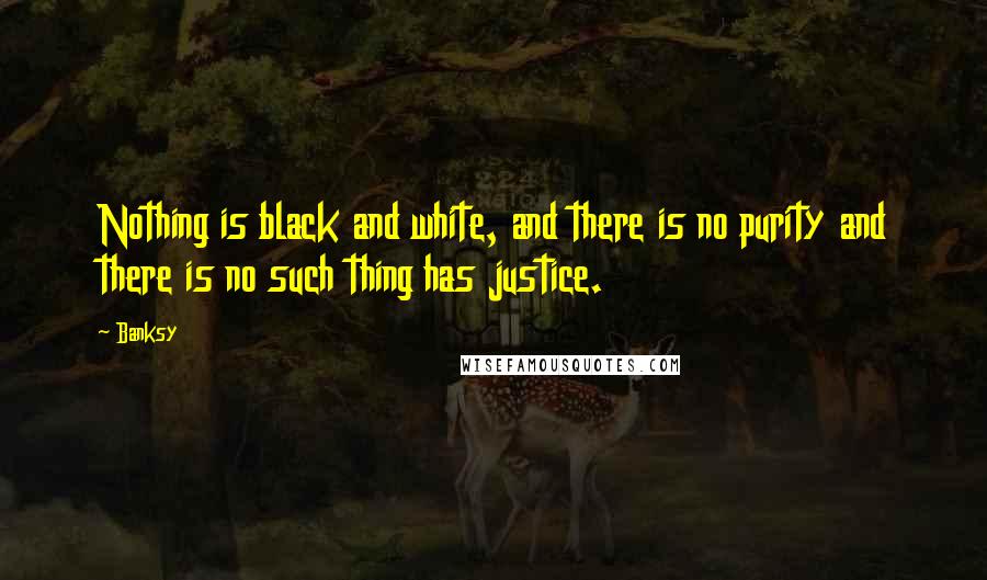 Banksy Quotes: Nothing is black and white, and there is no purity and there is no such thing has justice.