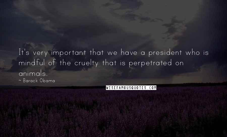 Barack Obama Quotes: It's very important that we have a president who is mindful of the cruelty that is perpetrated on animals.