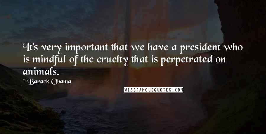 Barack Obama Quotes: It's very important that we have a president who is mindful of the cruelty that is perpetrated on animals.