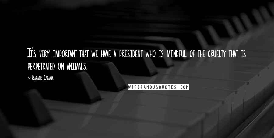 Barack Obama Quotes: It's very important that we have a president who is mindful of the cruelty that is perpetrated on animals.