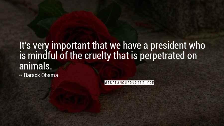 Barack Obama Quotes: It's very important that we have a president who is mindful of the cruelty that is perpetrated on animals.