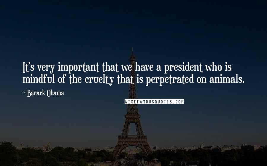Barack Obama Quotes: It's very important that we have a president who is mindful of the cruelty that is perpetrated on animals.