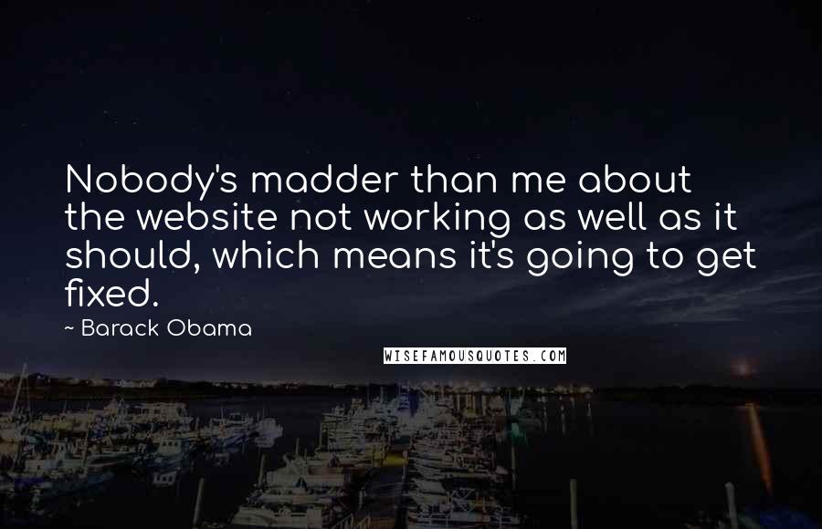 Barack Obama Quotes: Nobody's madder than me about the website not working as well as it should, which means it's going to get fixed.