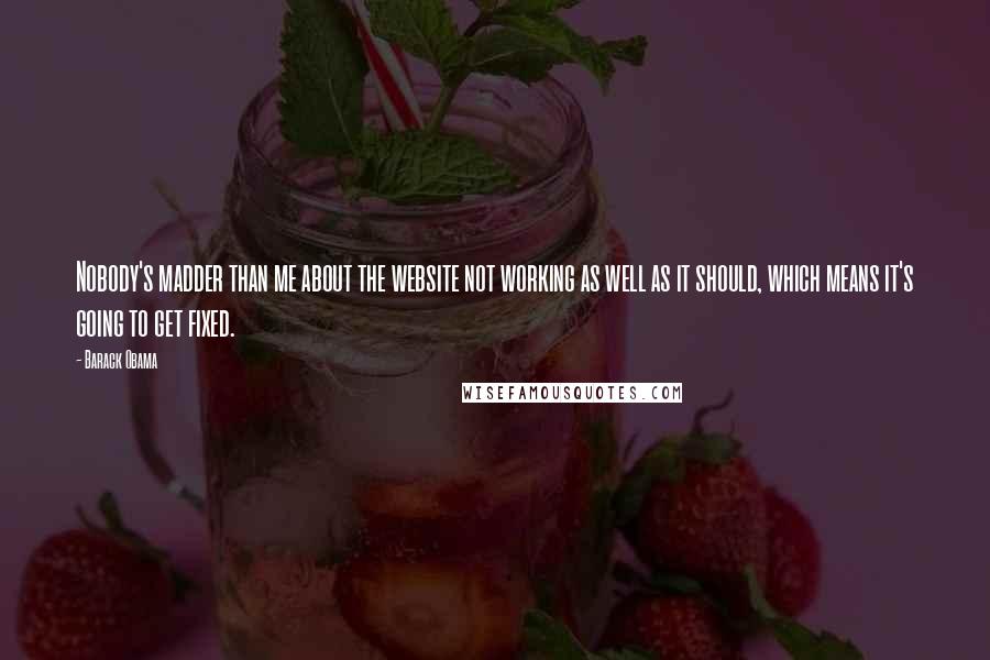 Barack Obama Quotes: Nobody's madder than me about the website not working as well as it should, which means it's going to get fixed.