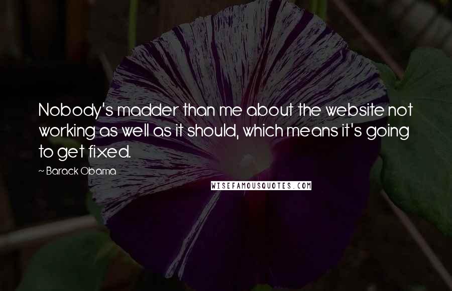 Barack Obama Quotes: Nobody's madder than me about the website not working as well as it should, which means it's going to get fixed.