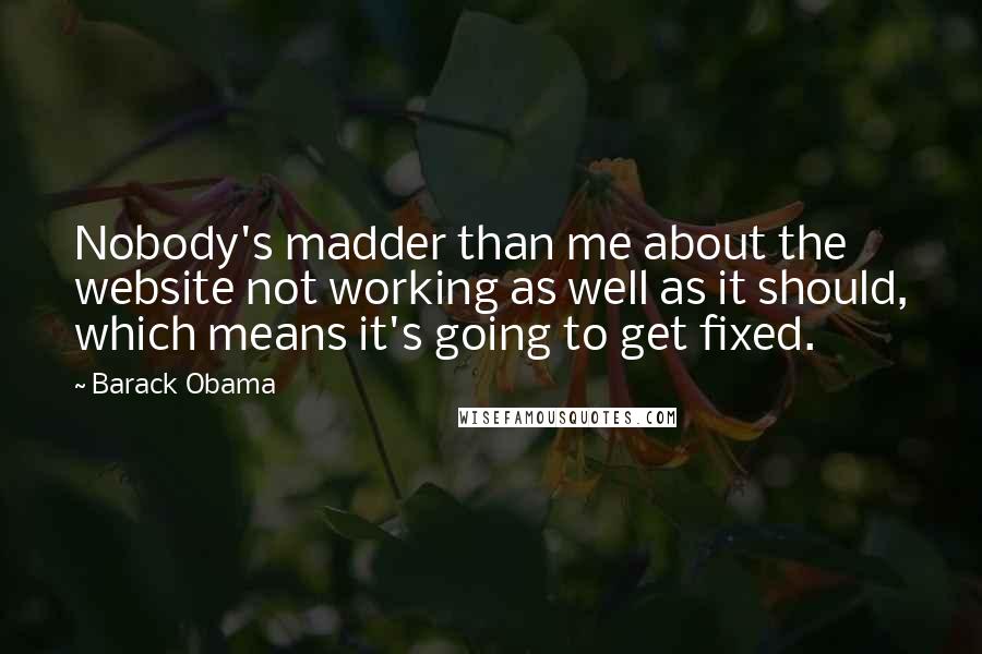 Barack Obama Quotes: Nobody's madder than me about the website not working as well as it should, which means it's going to get fixed.