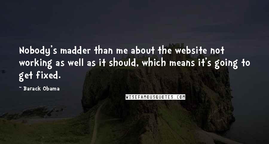 Barack Obama Quotes: Nobody's madder than me about the website not working as well as it should, which means it's going to get fixed.