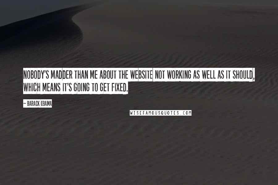 Barack Obama Quotes: Nobody's madder than me about the website not working as well as it should, which means it's going to get fixed.