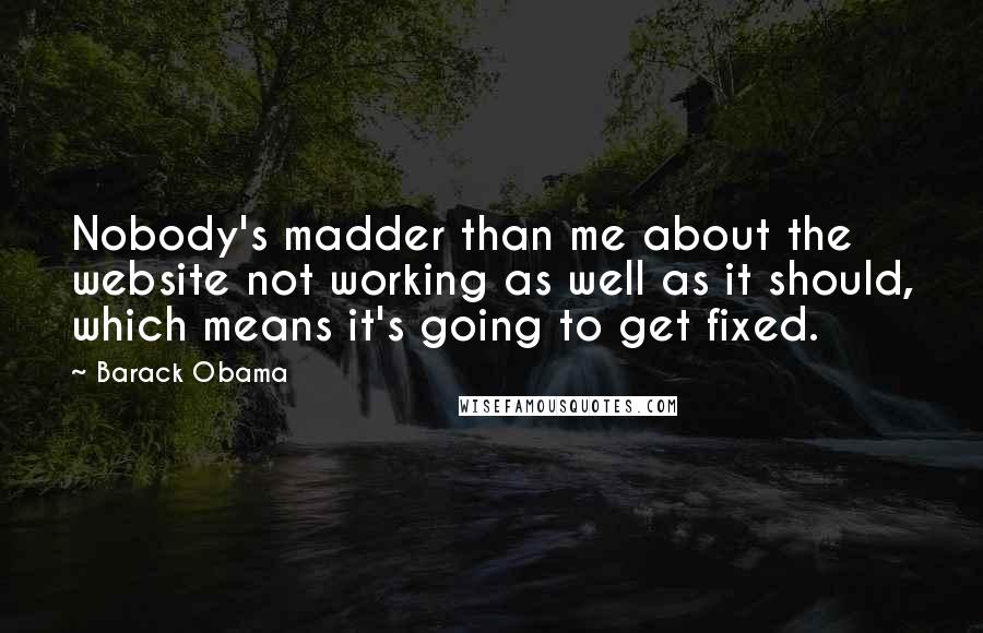 Barack Obama Quotes: Nobody's madder than me about the website not working as well as it should, which means it's going to get fixed.