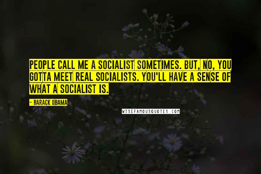 Barack Obama Quotes: People call me a socialist sometimes. But, no, you gotta meet real socialists. You'll have a sense of what a socialist is.