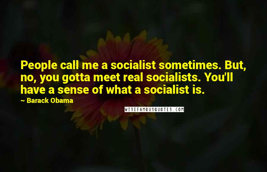 Barack Obama Quotes: People call me a socialist sometimes. But, no, you gotta meet real socialists. You'll have a sense of what a socialist is.