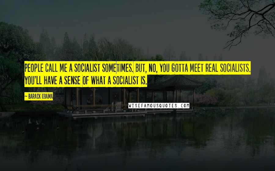 Barack Obama Quotes: People call me a socialist sometimes. But, no, you gotta meet real socialists. You'll have a sense of what a socialist is.