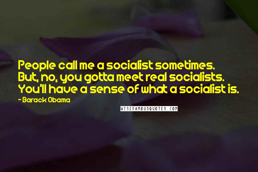 Barack Obama Quotes: People call me a socialist sometimes. But, no, you gotta meet real socialists. You'll have a sense of what a socialist is.