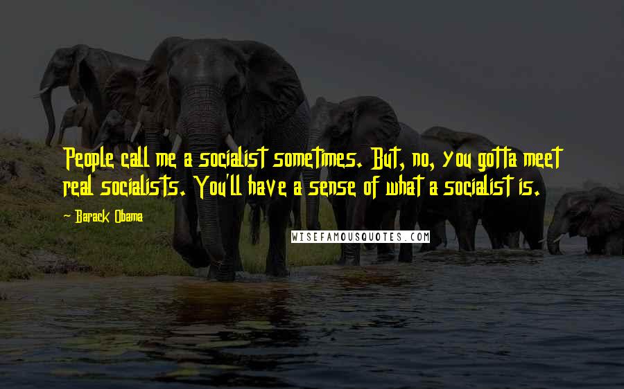 Barack Obama Quotes: People call me a socialist sometimes. But, no, you gotta meet real socialists. You'll have a sense of what a socialist is.