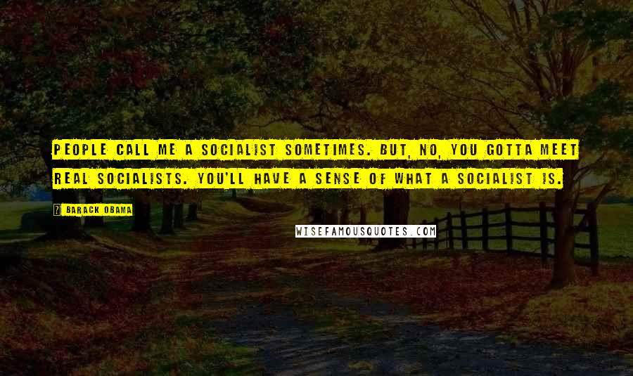 Barack Obama Quotes: People call me a socialist sometimes. But, no, you gotta meet real socialists. You'll have a sense of what a socialist is.