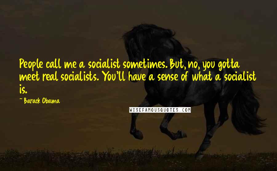 Barack Obama Quotes: People call me a socialist sometimes. But, no, you gotta meet real socialists. You'll have a sense of what a socialist is.