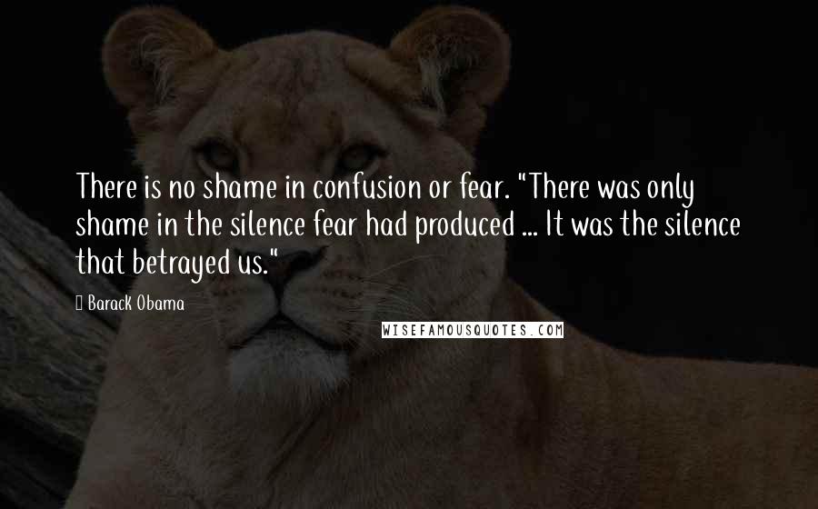 Barack Obama Quotes: There is no shame in confusion or fear. "There was only shame in the silence fear had produced ... It was the silence that betrayed us."