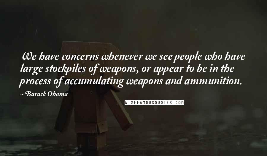 Barack Obama Quotes: We have concerns whenever we see people who have large stockpiles of weapons, or appear to be in the process of accumulating weapons and ammunition.