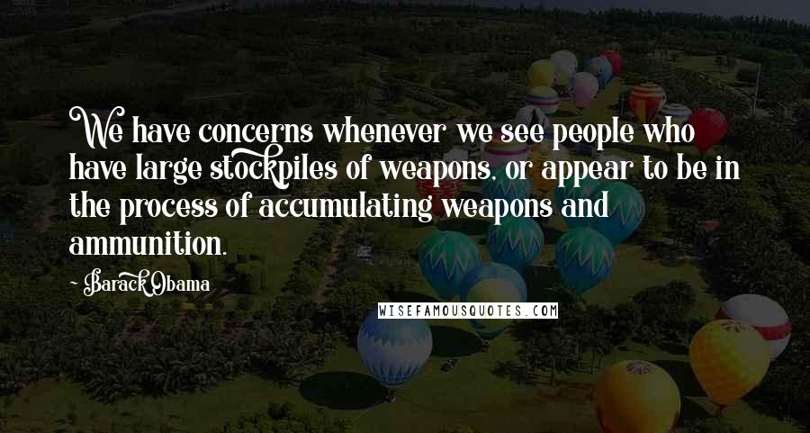 Barack Obama Quotes: We have concerns whenever we see people who have large stockpiles of weapons, or appear to be in the process of accumulating weapons and ammunition.