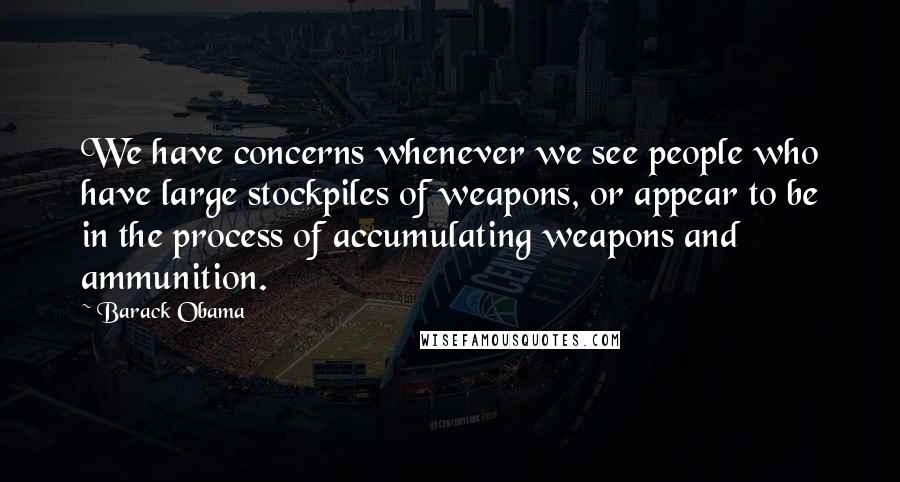 Barack Obama Quotes: We have concerns whenever we see people who have large stockpiles of weapons, or appear to be in the process of accumulating weapons and ammunition.