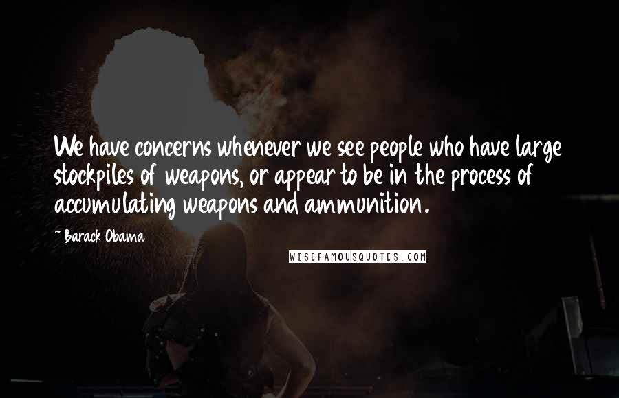 Barack Obama Quotes: We have concerns whenever we see people who have large stockpiles of weapons, or appear to be in the process of accumulating weapons and ammunition.