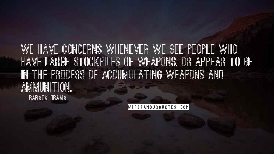 Barack Obama Quotes: We have concerns whenever we see people who have large stockpiles of weapons, or appear to be in the process of accumulating weapons and ammunition.