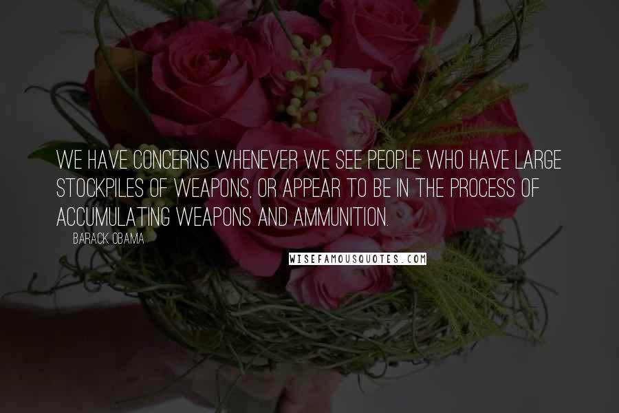 Barack Obama Quotes: We have concerns whenever we see people who have large stockpiles of weapons, or appear to be in the process of accumulating weapons and ammunition.