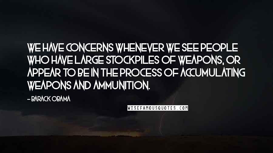 Barack Obama Quotes: We have concerns whenever we see people who have large stockpiles of weapons, or appear to be in the process of accumulating weapons and ammunition.
