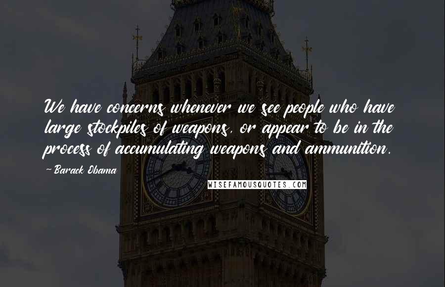 Barack Obama Quotes: We have concerns whenever we see people who have large stockpiles of weapons, or appear to be in the process of accumulating weapons and ammunition.