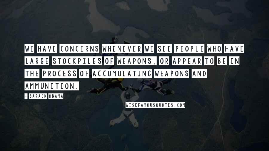 Barack Obama Quotes: We have concerns whenever we see people who have large stockpiles of weapons, or appear to be in the process of accumulating weapons and ammunition.