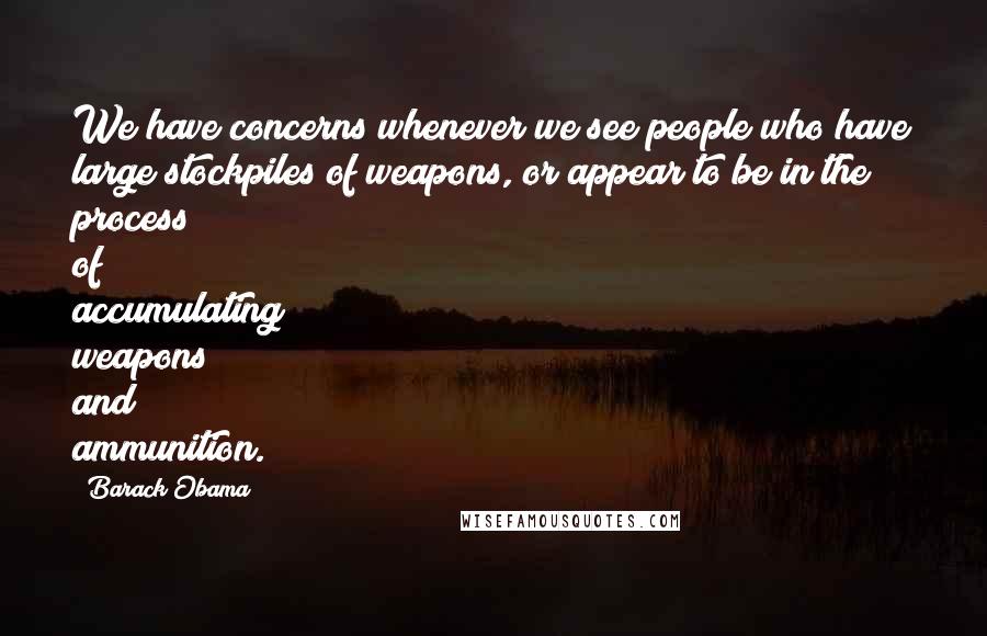 Barack Obama Quotes: We have concerns whenever we see people who have large stockpiles of weapons, or appear to be in the process of accumulating weapons and ammunition.