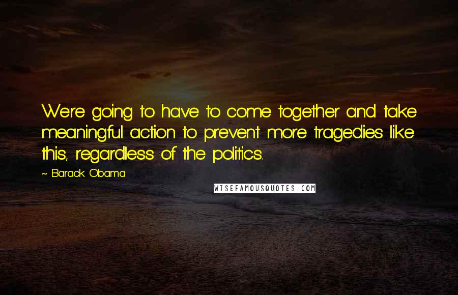Barack Obama Quotes: We're going to have to come together and take meaningful action to prevent more tragedies like this, regardless of the politics.
