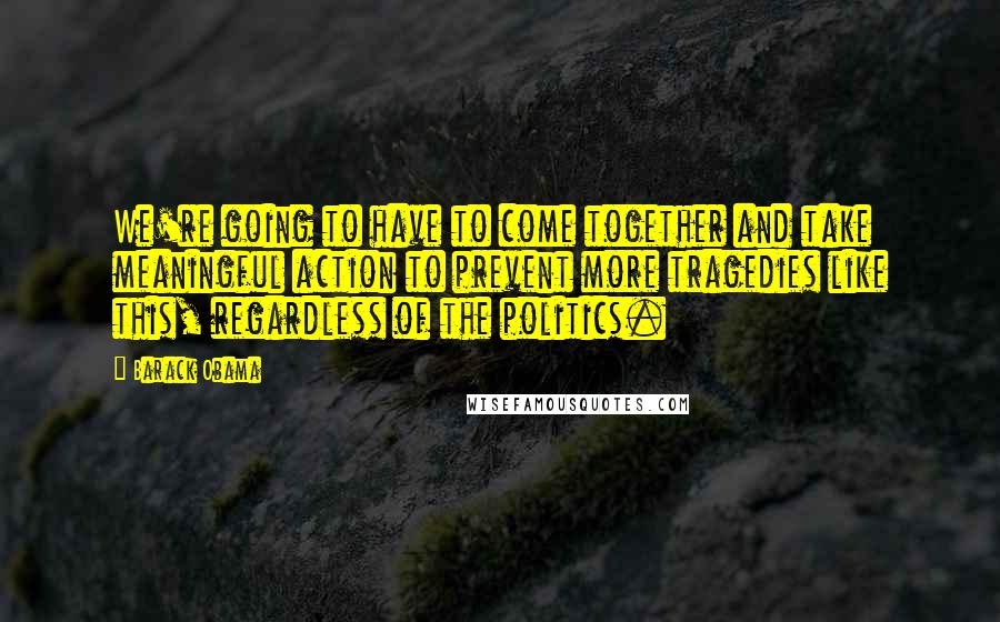 Barack Obama Quotes: We're going to have to come together and take meaningful action to prevent more tragedies like this, regardless of the politics.