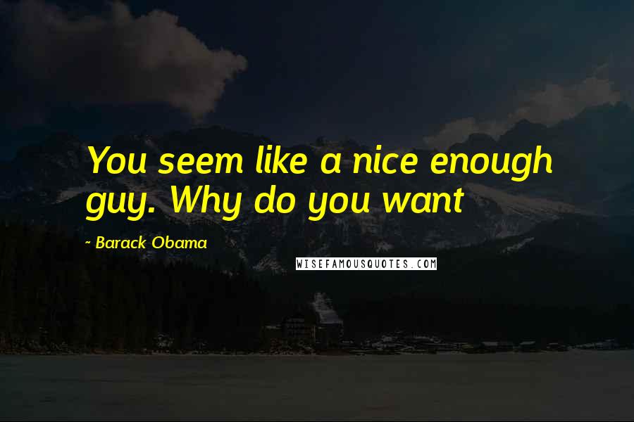 Barack Obama Quotes: You seem like a nice enough guy. Why do you want