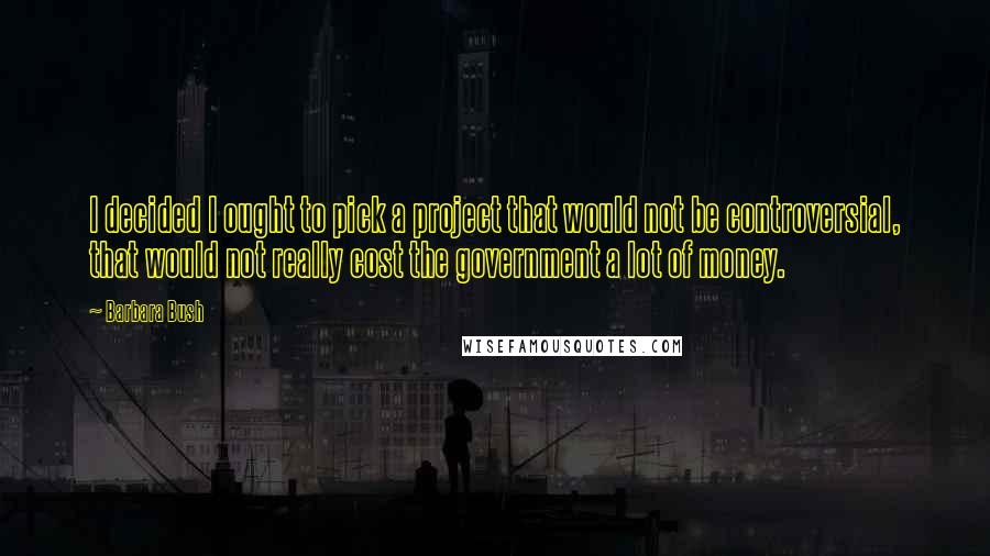 Barbara Bush Quotes: I decided I ought to pick a project that would not be controversial, that would not really cost the government a lot of money.