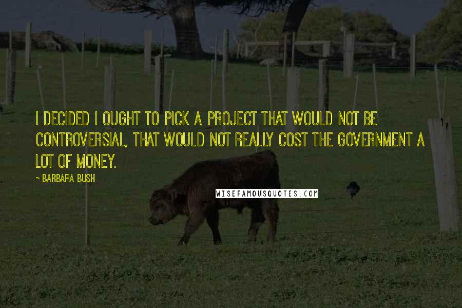 Barbara Bush Quotes: I decided I ought to pick a project that would not be controversial, that would not really cost the government a lot of money.