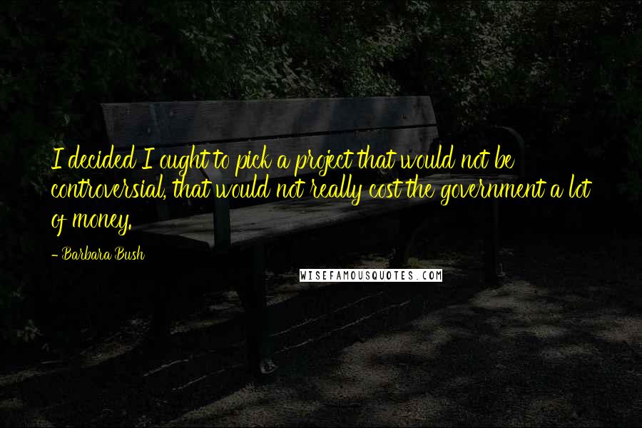 Barbara Bush Quotes: I decided I ought to pick a project that would not be controversial, that would not really cost the government a lot of money.