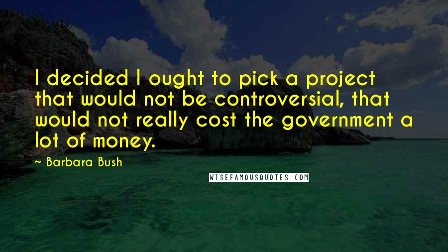 Barbara Bush Quotes: I decided I ought to pick a project that would not be controversial, that would not really cost the government a lot of money.